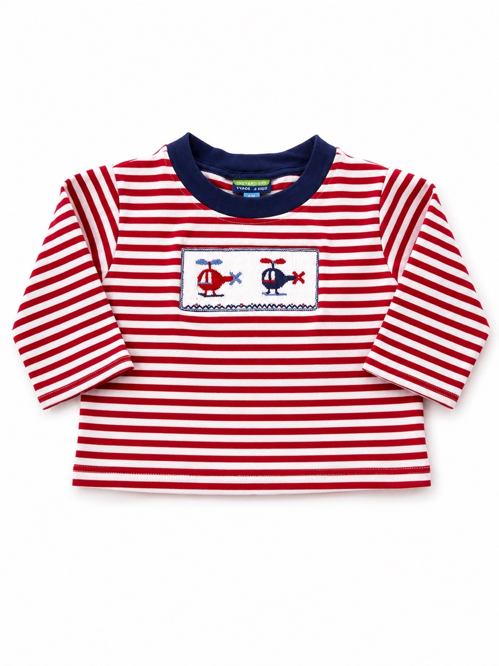 Striped Red & White Helicopter Tee with Navy Trim - Kids